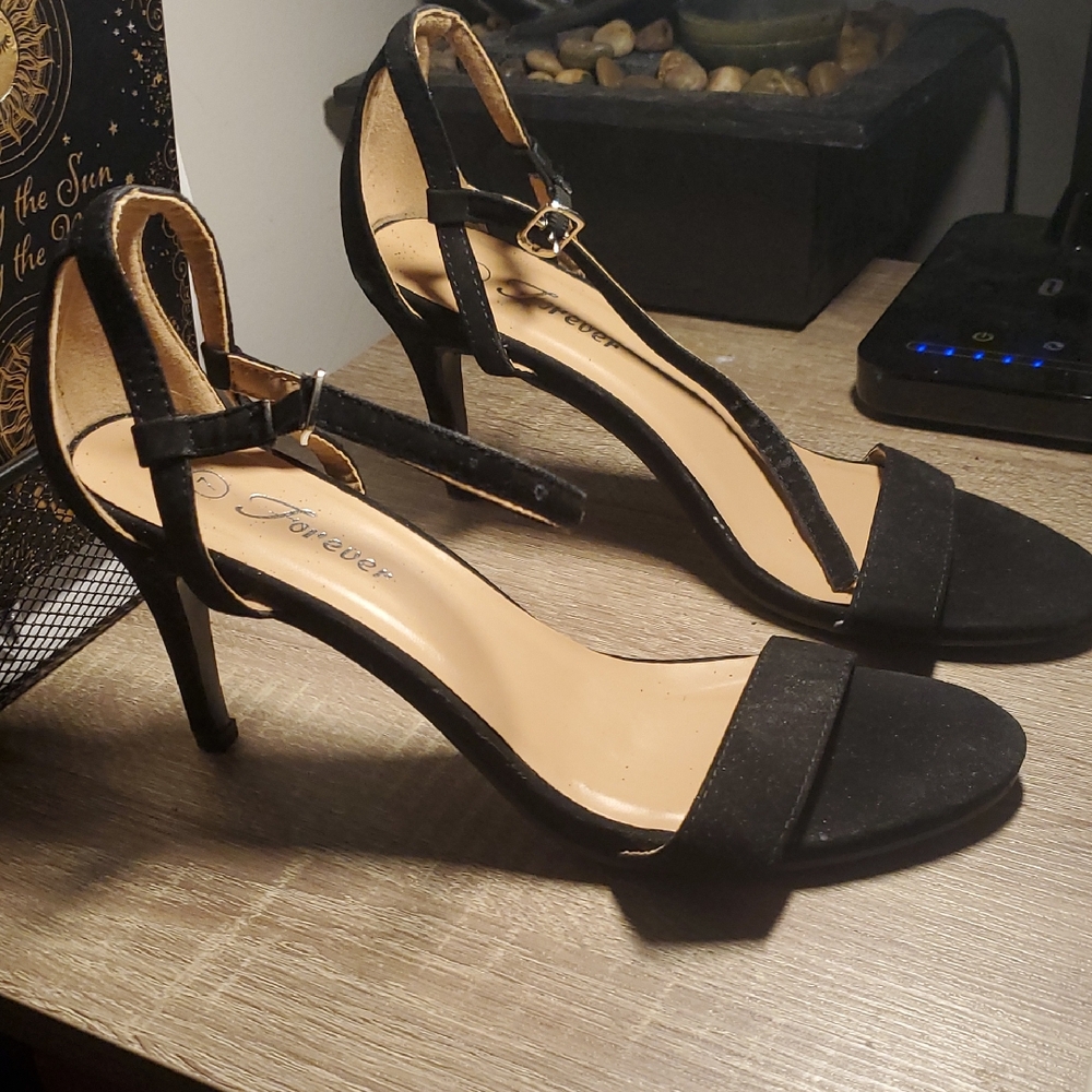Forever Black Strappy Heels
